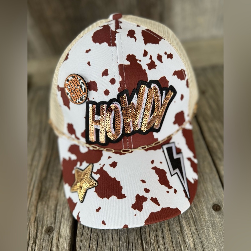 Cow Print Western Cowboy Cowgirl Pin Sequin Howdy iron on Patches Trucker Hat